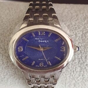 Steel by Design Women's Watch Blue Dial Oval Stainless Steel NWOT IOB